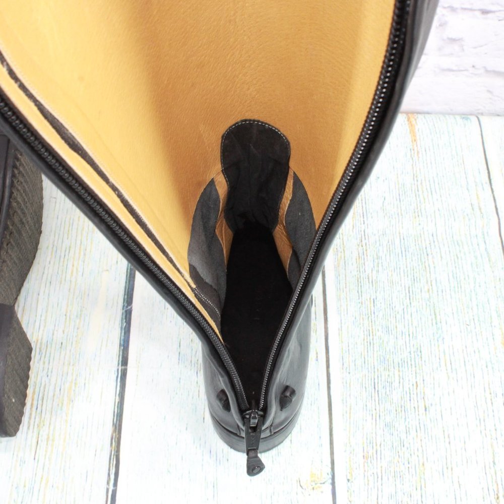 *Unbranded Black Leather Pull On Cap Toe Back Zipper Tall Boots Size 10.5 - Picture 7 of 9